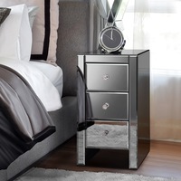 ALFORDSON Mirrored Bedside Table 3 Drawers Grey