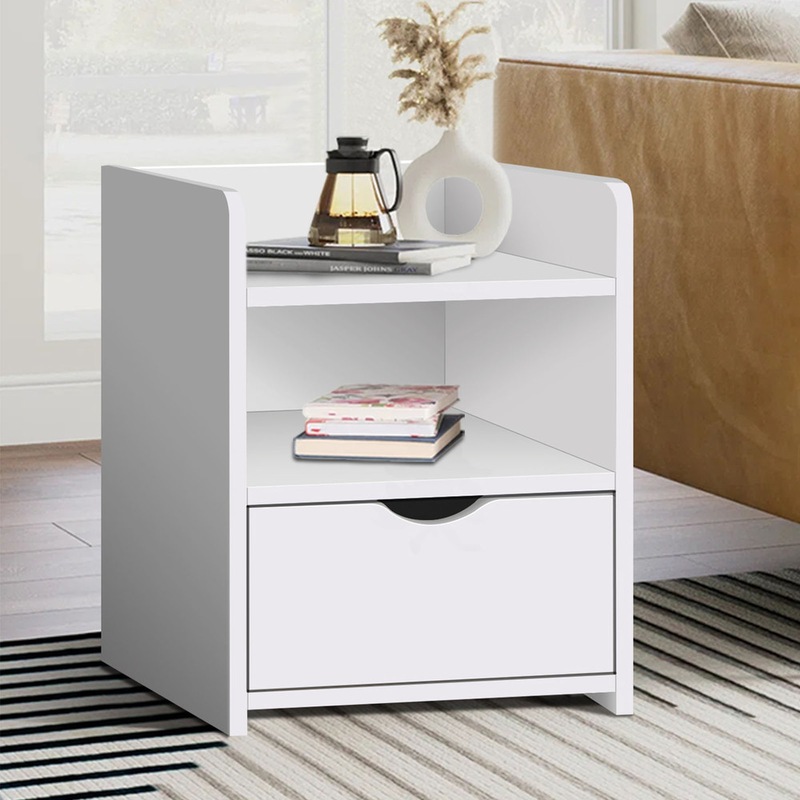 Buy ALFORDSON Bedside Table Storage Nightstand with Shelf Drawer White ...