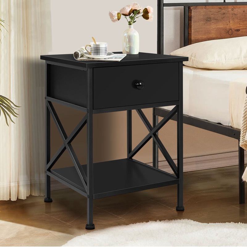 Buy ALFORDSON Bedside Table Coye Metal Frame Retro Nightstand (Black