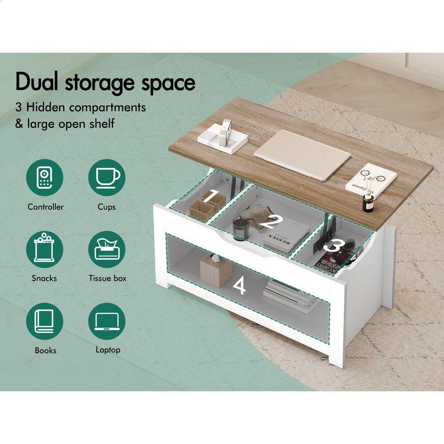 2-in-1 ALFORDSON Coffee Table Lift Up Top Wood