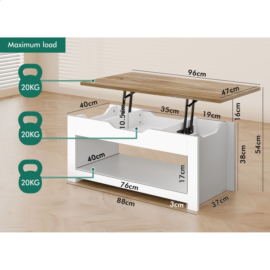 2-in-1 ALFORDSON Coffee Table Lift Up Top Wood