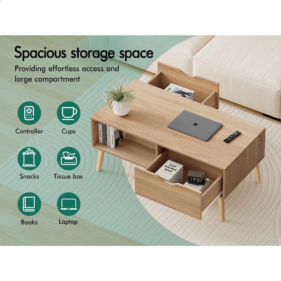 ALFORDSON Coffee Table Storage Tables 2 Drawers Shelf Modern Desk Wood