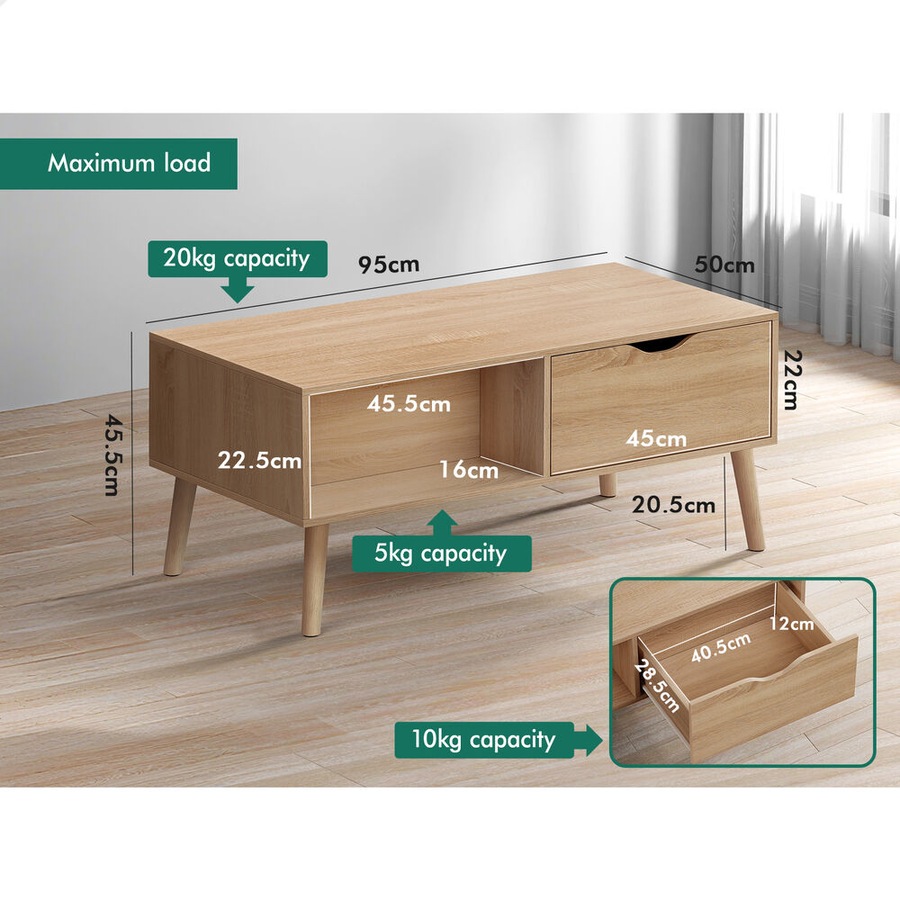 ALFORDSON Coffee Table Storage Tables 2 Drawers Shelf Modern Desk Wood