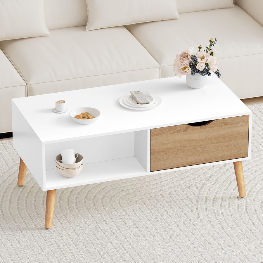 ALFORDSON Coffee Table Storage Tables 2 Drawers White & Wood