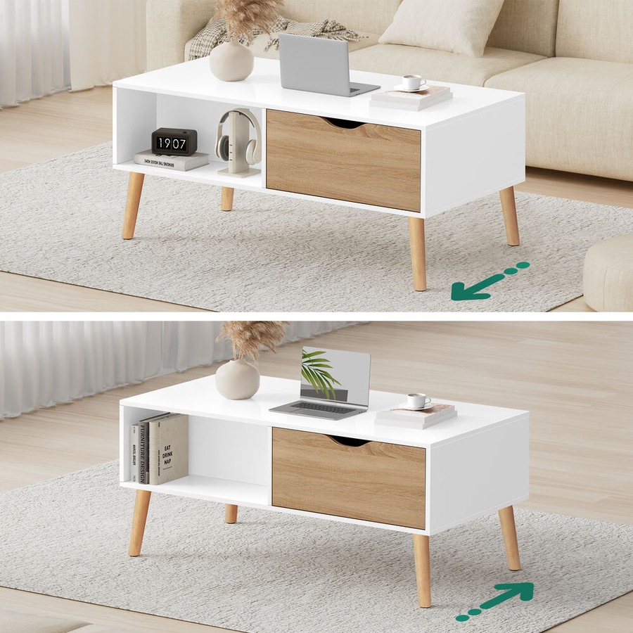 ALFORDSON Coffee Table Storage Tables 2 Drawers White & Wood