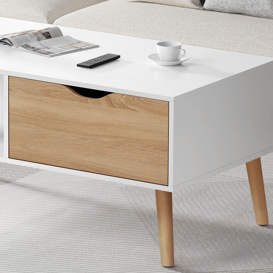 ALFORDSON Coffee Table Storage Tables 2 Drawers White & Wood