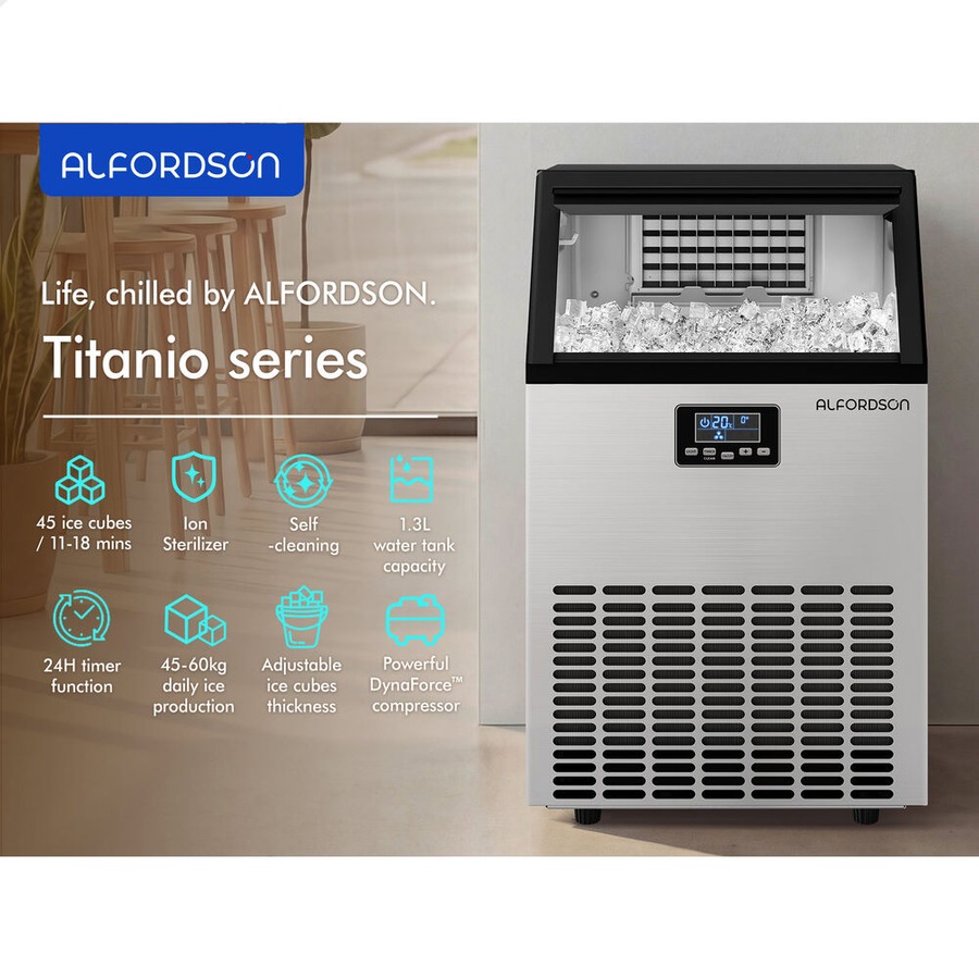 ALFORDSON Commercial Ice Maker Machine 45-60kg Ice Cube Stainless Steel