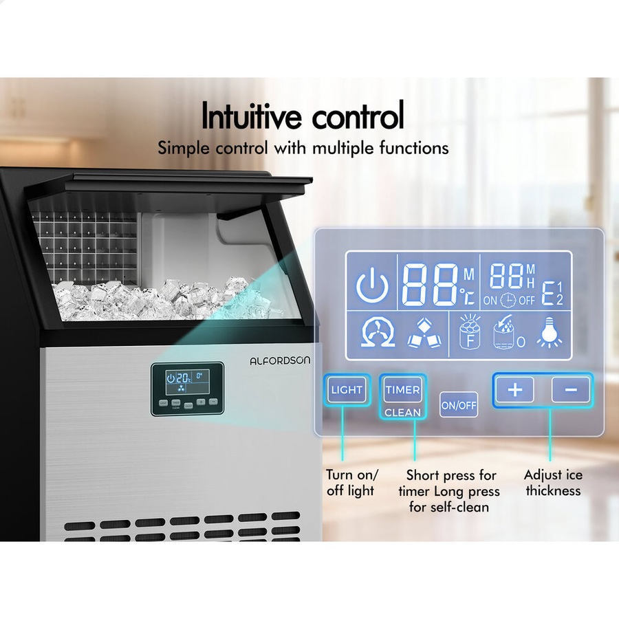 ALFORDSON Commercial Ice Maker Machine 45-60kg Ice Cube Stainless Steel