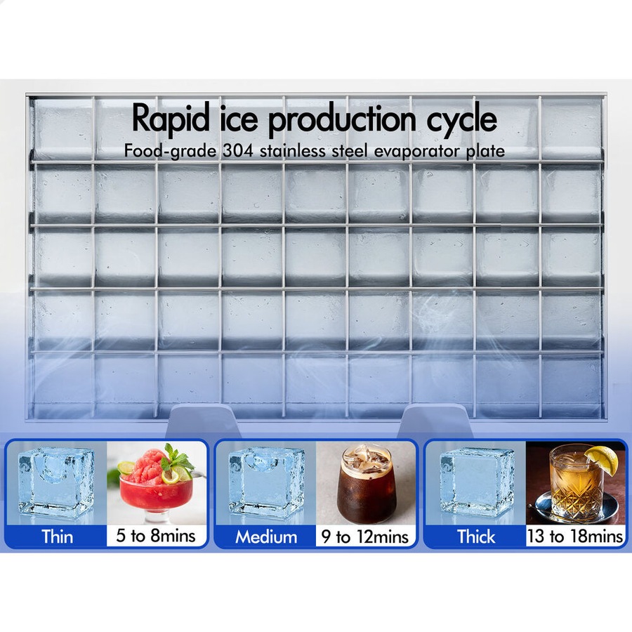 ALFORDSON Commercial Ice Maker Machine 45-60kg Ice Cube Stainless Steel