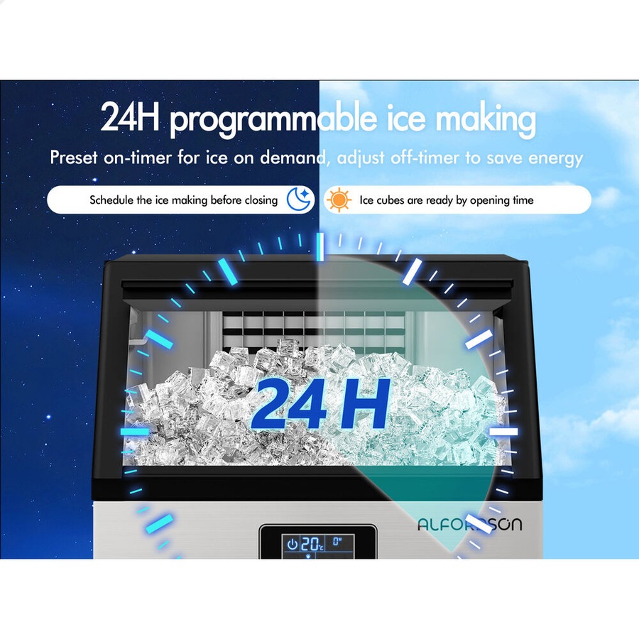 ALFORDSON Commercial Ice Maker Machine 45-60kg Ice Cube Stainless Steel