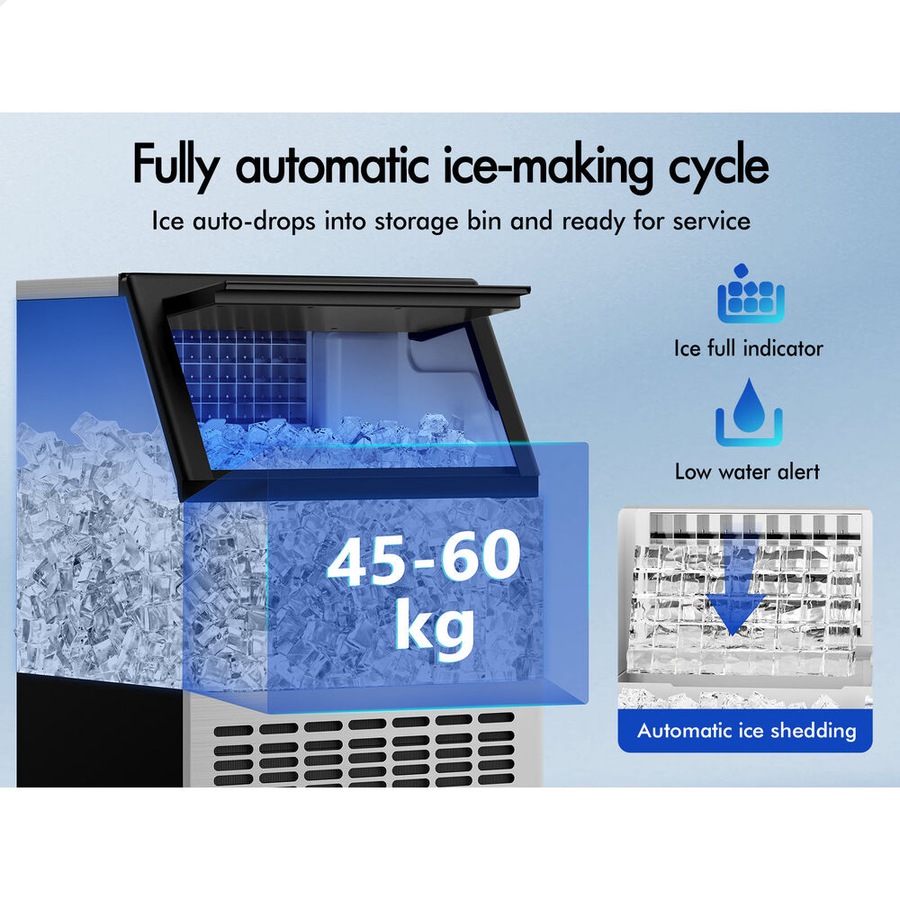 ALFORDSON Commercial Ice Maker Machine 45-60kg Ice Cube Stainless Steel