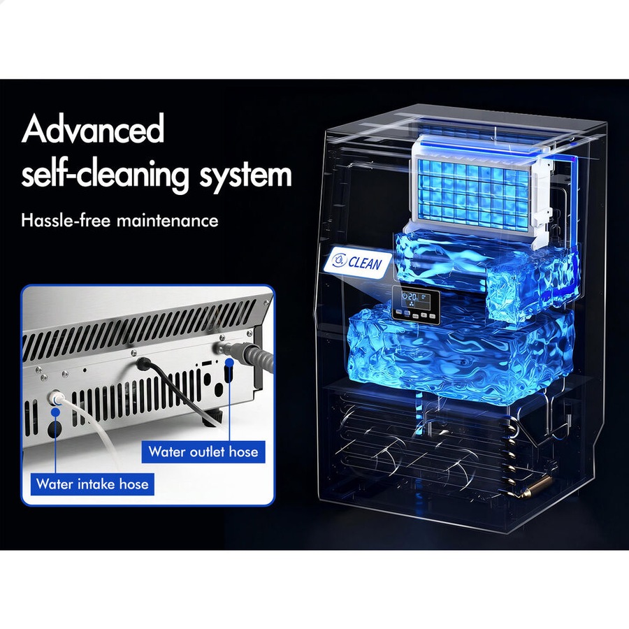 ALFORDSON Commercial Ice Maker Machine 45-60kg Ice Cube Stainless Steel