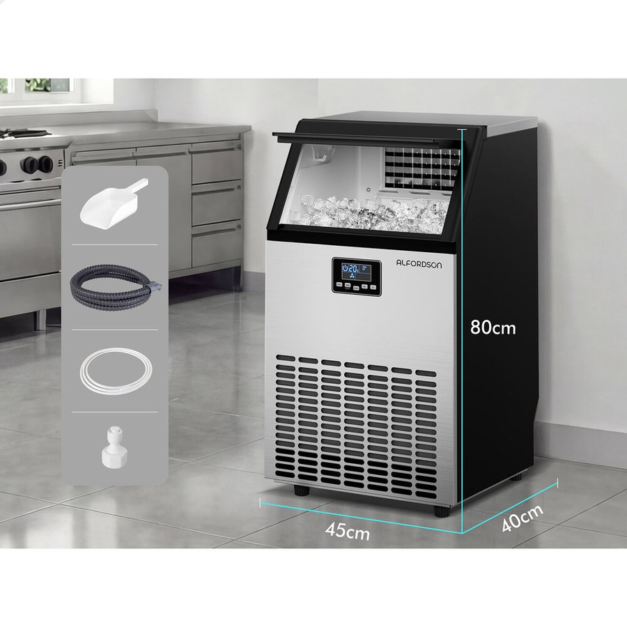 ALFORDSON Commercial Ice Maker Machine 45-60kg Ice Cube Stainless Steel