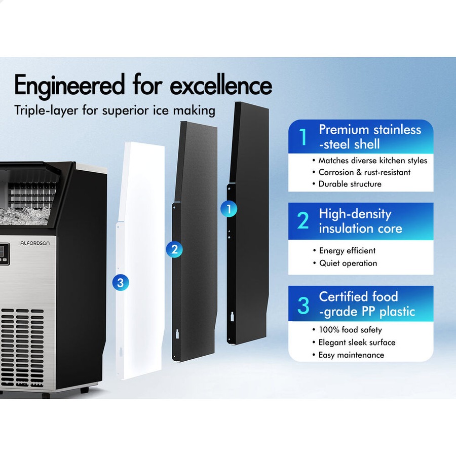 ALFORDSON Commercial Ice Maker Machine 45-60kg Ice Cube Stainless Steel