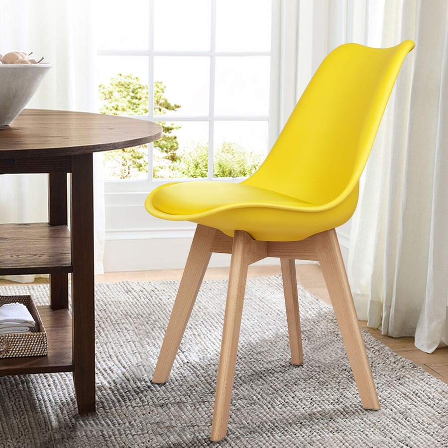 ALFORDSON Dining Chairs Set of 4 Wooden PU Leather Yellow