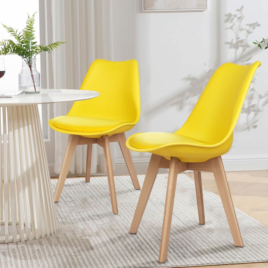 ALFORDSON Dining Chairs Set of 4 Wooden PU Leather Yellow