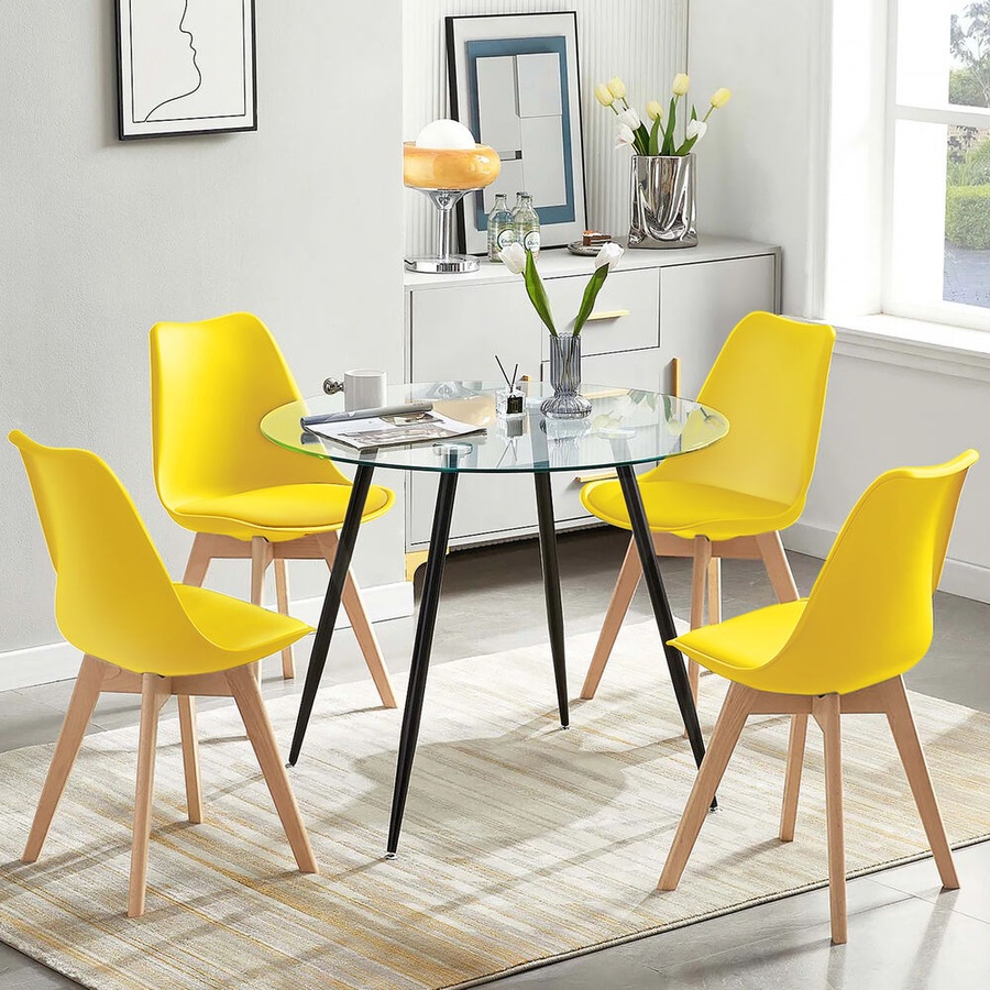 ALFORDSON Dining Chairs Set of 4 Wooden PU Leather Yellow
