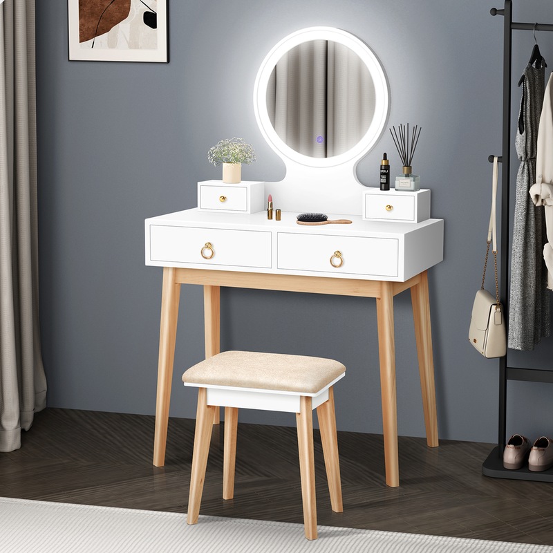 Buy ALFORDSON Dressing Table Stool Set Makeup Mirror Vanity Desk LED ...