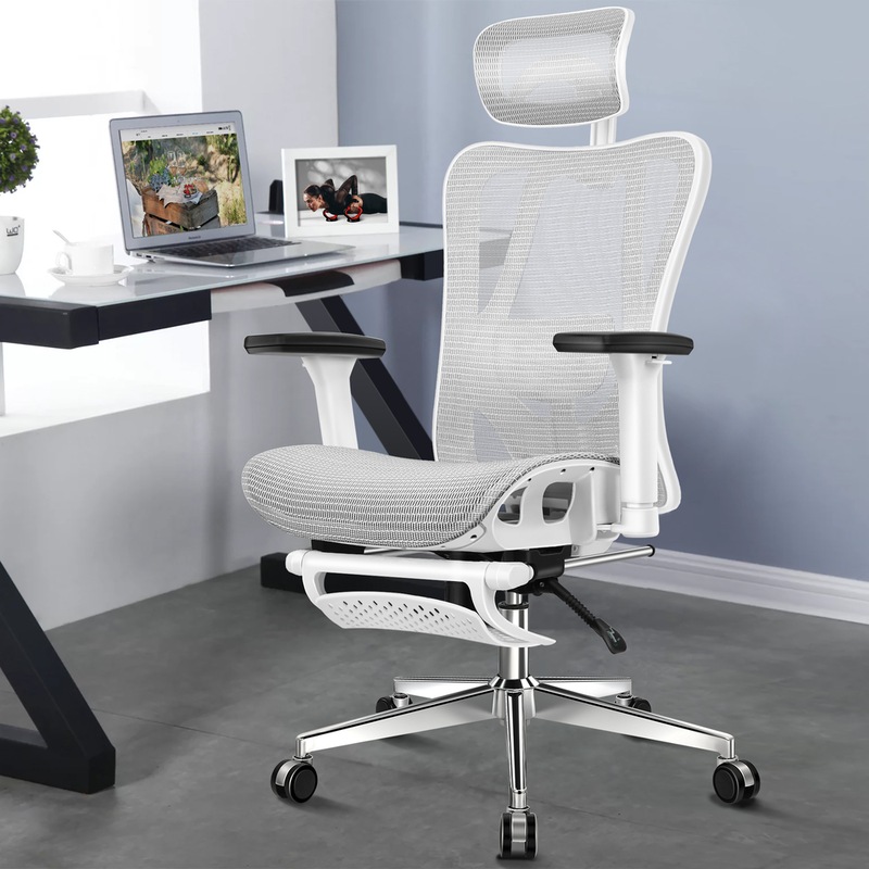 Buy ALFORDSON Ergonomic Office Chair Mesh Seat Grey & White - MyDeal