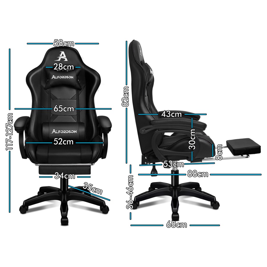 ALFORDSON Gaming Chair 2-Point Massage Lumbar Pillow Xavier Black