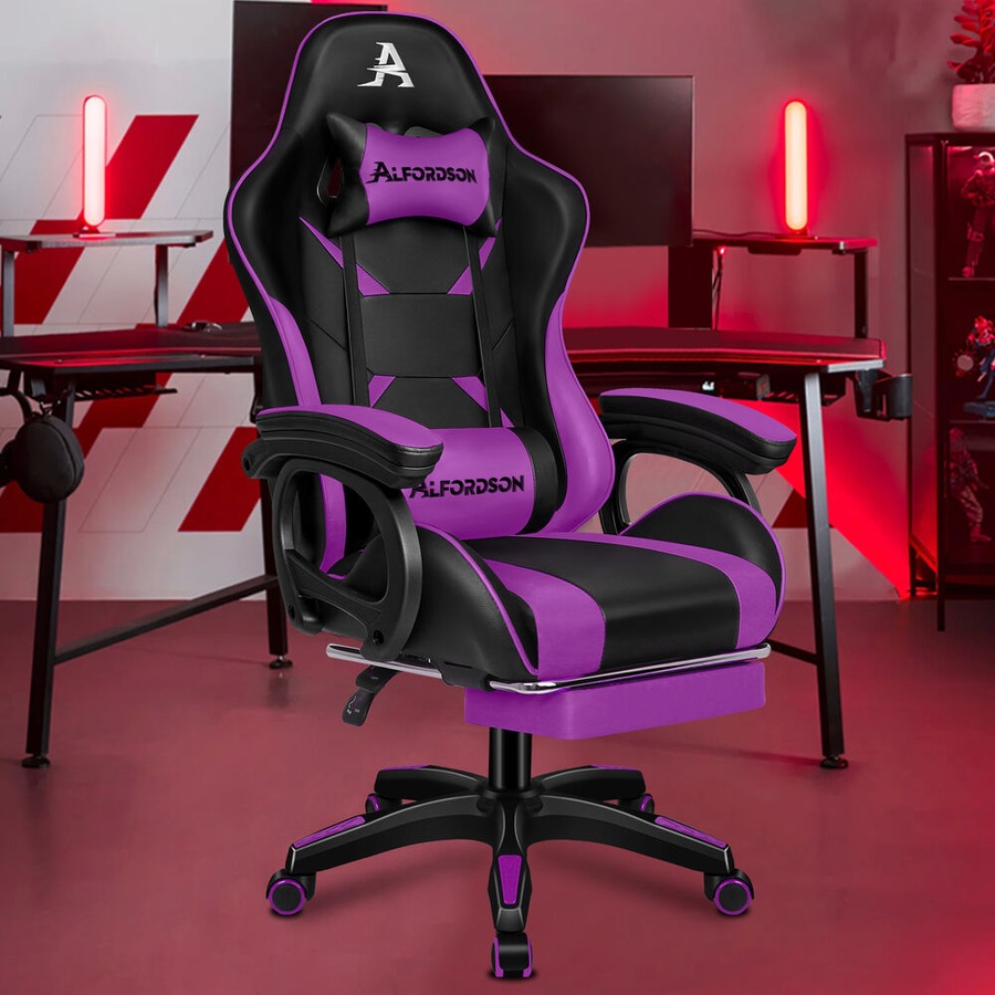 ALFORDSON Gaming Chair 2-Point Massage Lumbar Pillow Xavier Purple