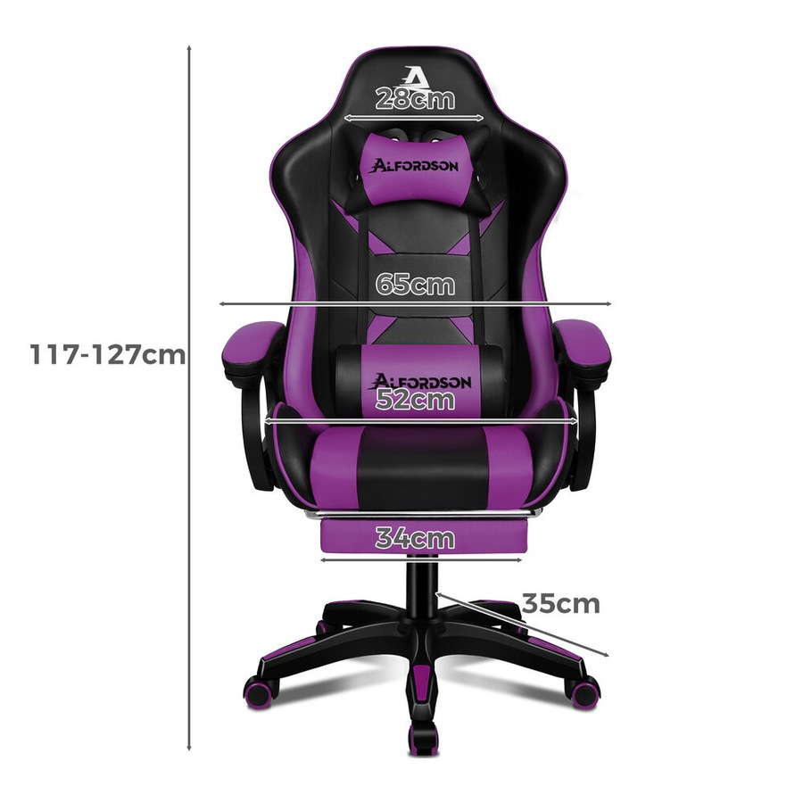 ALFORDSON Gaming Chair 2-Point Massage Lumbar Pillow Xavier Purple