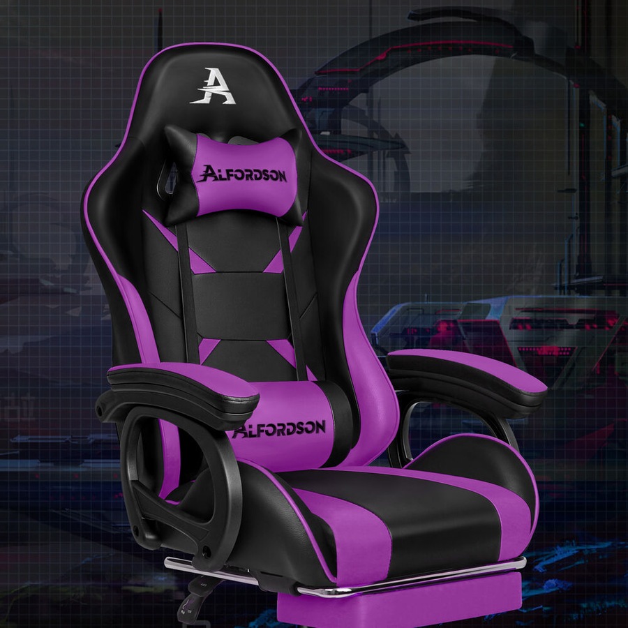 ALFORDSON Gaming Chair 2-Point Massage Lumbar Pillow Xavier Purple