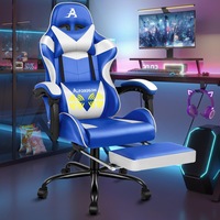 Alfordson Gaming Chair Office Executive Racing Footrest Seat Leather Blue White