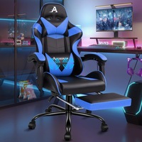 Alfordson Gaming Chair Office Executive Racing Footrest Seat PU Leather Blue