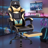 Alfordson Gaming Chair Office Executive Racing Footrest Seat PU Leather Gold