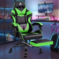 Alfordson Gaming Chair Office Executive Racing Footrest Seat PU Leather Green