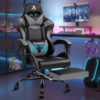 Alfordson Gaming Chair Office Executive Racing Footrest Seat PU Leather Grey