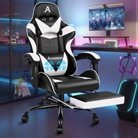 Alfordson Gaming Chair Office Executive Racing Footrest Seat PU Leather White