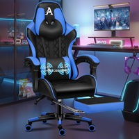 Alfordson Gaming Chair Office Racer Large Lumbar Cushion Footrest Seat Leather Black & Blue