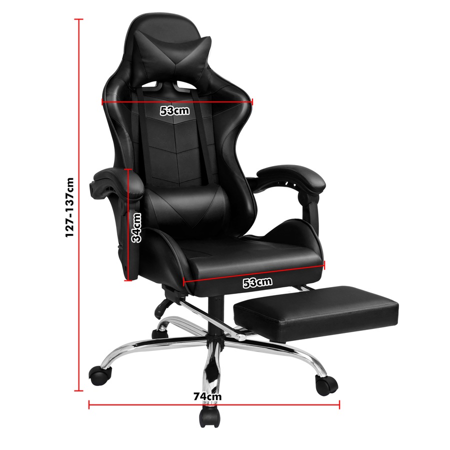 ALFORDSON Gaming Chair with Lumbar Massage Office Chair All Black