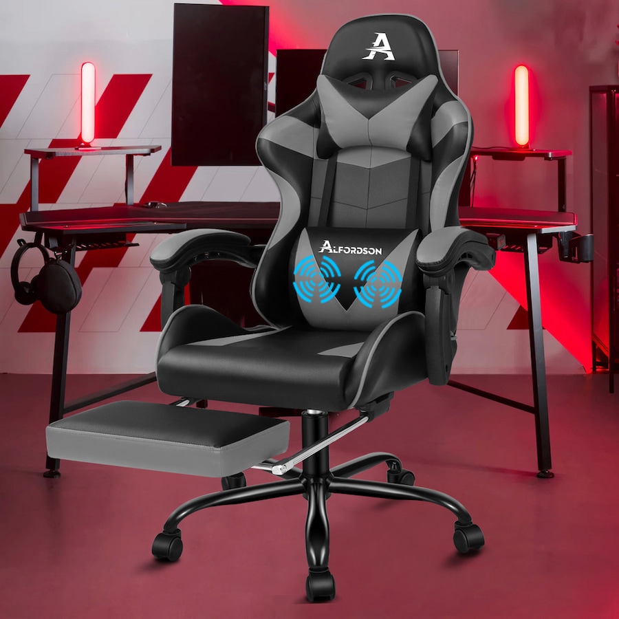 ALFORDSON Gaming Chair with Lumbar Massage Office Chair Black & Grey