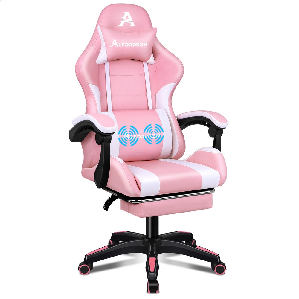 Alfordson Gaming Office Chair Extra Large Pillow Racing Executive Footrest Seat Pink & White