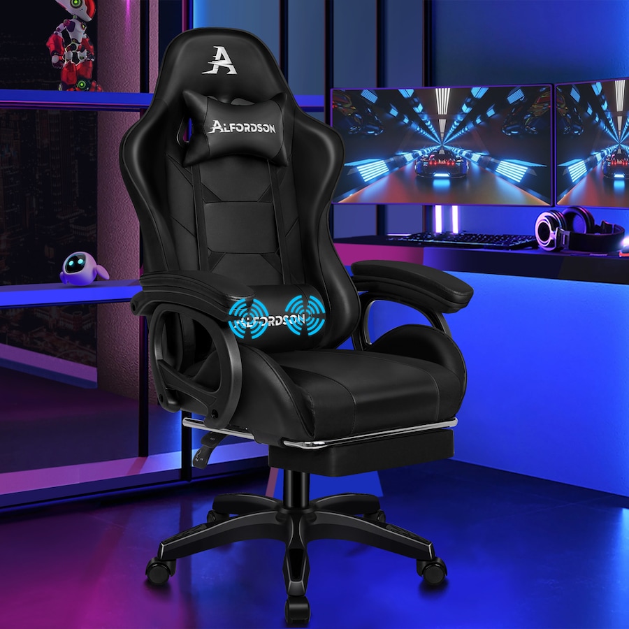 ALFORDSON Gaming Office Chair Racing Massage Computer Seat Footrest Leather Black