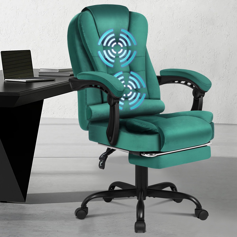 ALFORDSON Massage Office Chair with Footrest Velvet Green