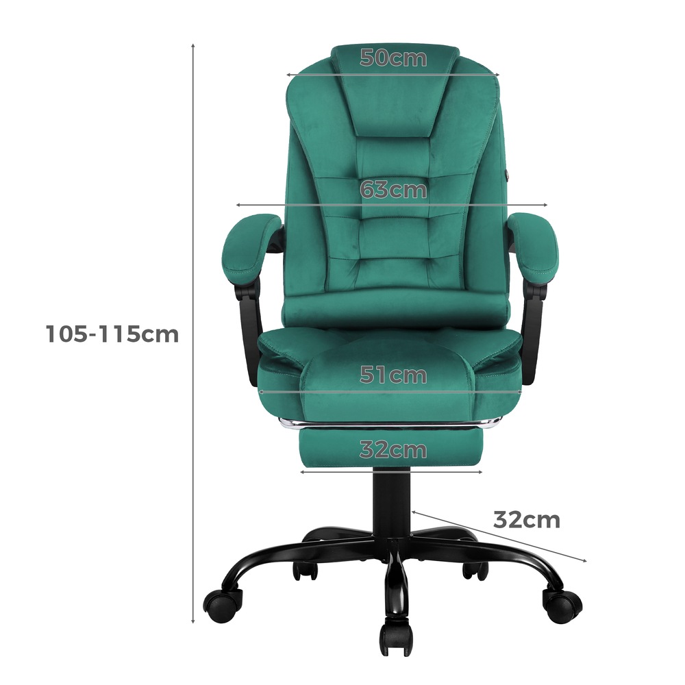 ALFORDSON Massage Office Chair with Footrest Velvet Green