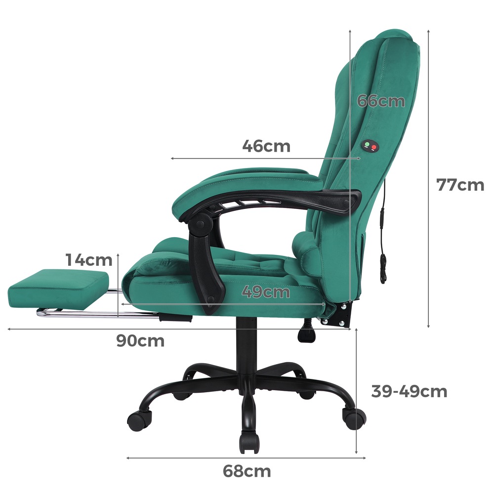 ALFORDSON Massage Office Chair with Footrest Velvet Green