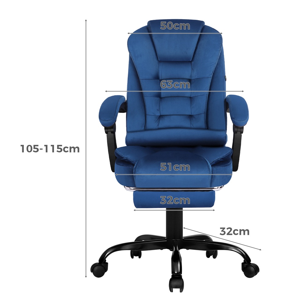 ALFORDSON Massage Office Chair with Footrest Velvet Blue