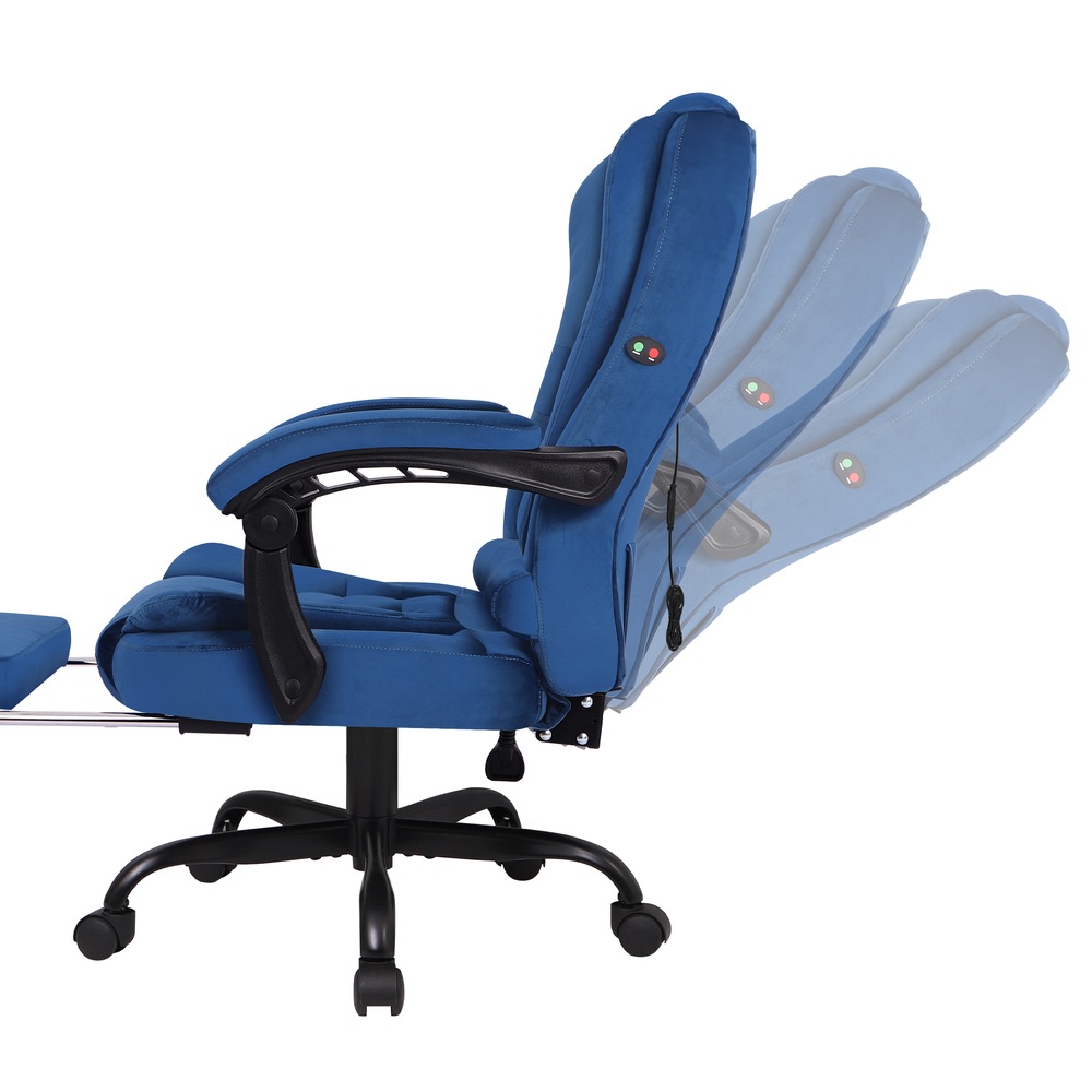 ALFORDSON Massage Office Chair with Footrest Velvet Blue