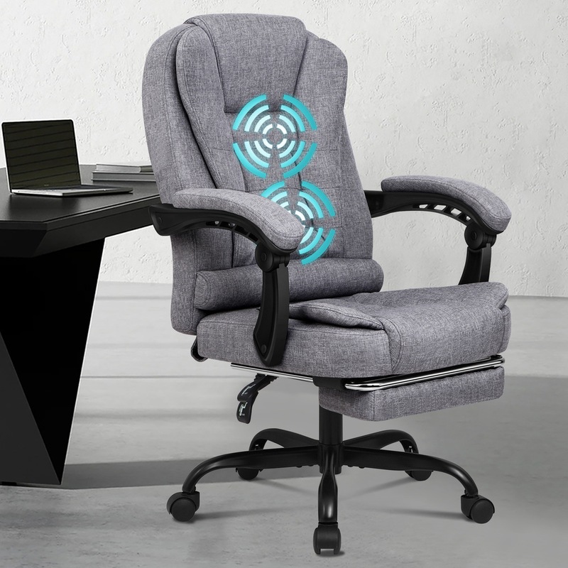 Buy ALFORDSON Massage Office Chair with Footrest Fabric Grey MyDeal