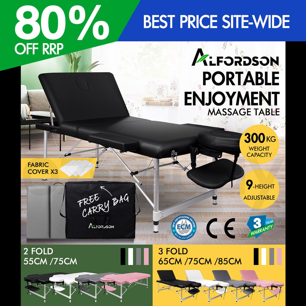 ALFORDSON Massage Table 2/3 Fold 55/65/75/85cm Foldable Portable Bed Aluminium
