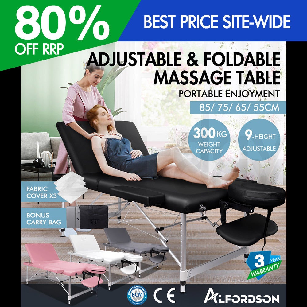 ALFORDSON Massage Table 3 Fold 65/75/85cm Foldable Portable Bed Aluminium Desk