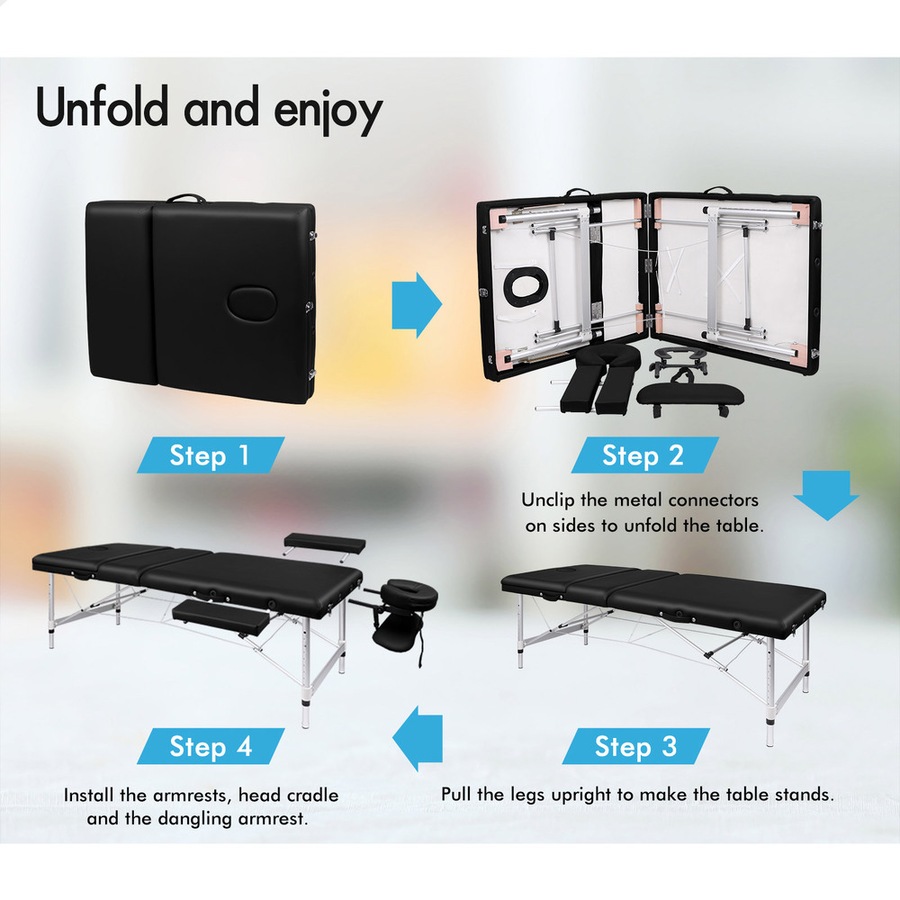 Alfordson Massage Table 3 Fold 75cm Foldable Portable Aluminium Lift Up Bed Desk