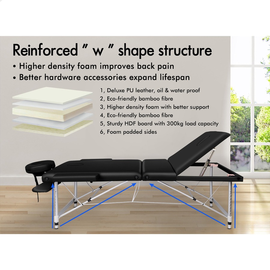 Alfordson Massage Table 3 Fold 75cm Foldable Portable Aluminium Lift Up Bed Desk
