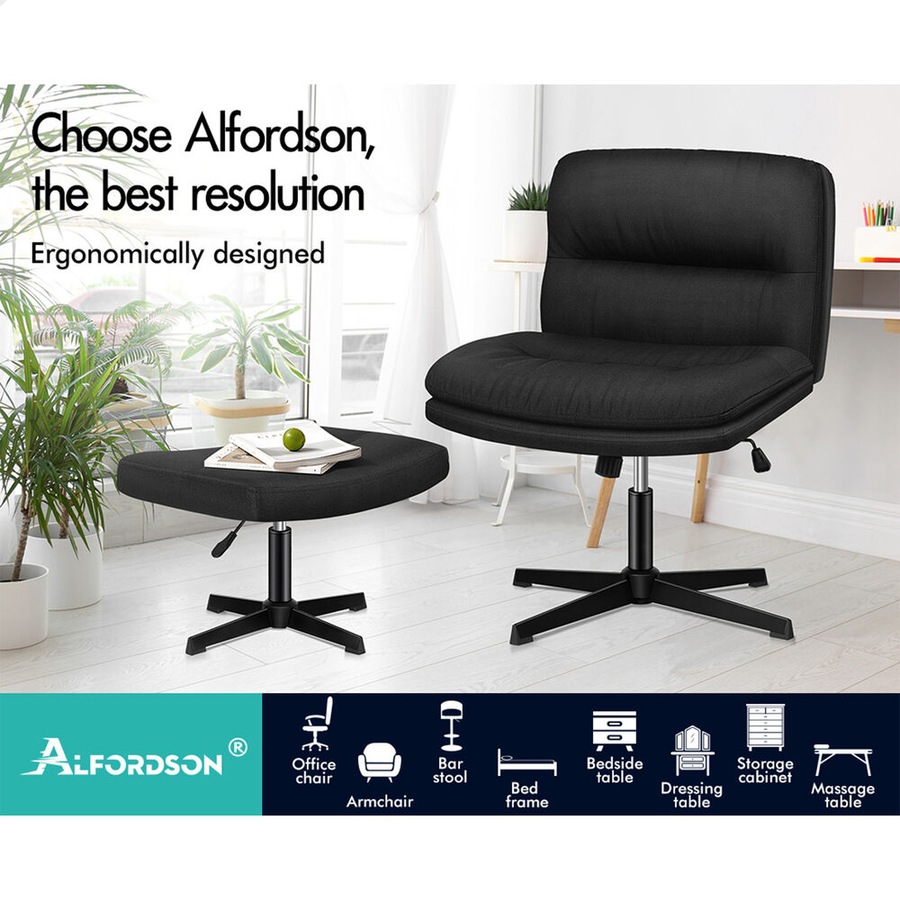 1 ALFORDSON Office Chair Ottoman Set Fabric Black