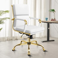 ALFORDSON Office Chair Ergonomic Paddings Gold Frame White - Mid Back